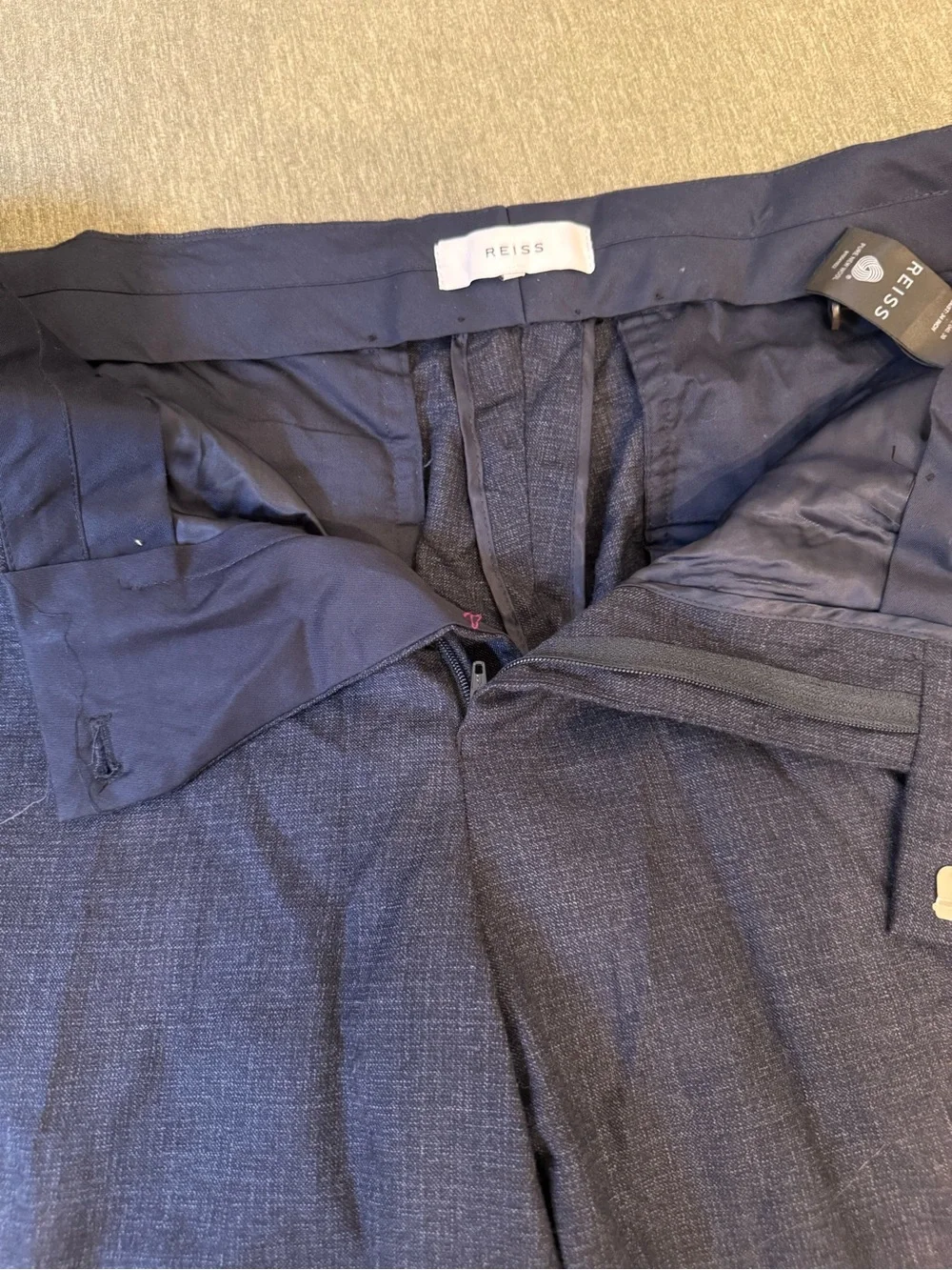 Reiss Men's Dark Navy Adjustable Dress Trousers